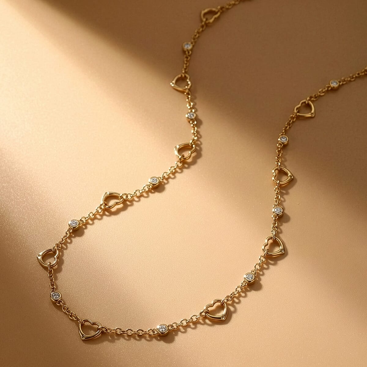 EverTrue Moissanite 1.00 ctw Forever Linked Hearts Necklace 18 Inches in 18K YG Plated image number 1