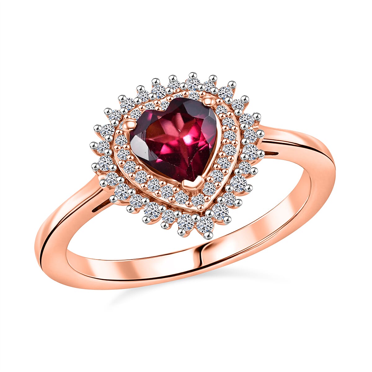 Premium Malawi Magenta Garnet and Luxuriant Lab Grown Diamond G-H SI 1.10 ctw Crown Affair Ring in 18K Vermeil Rose Gold Over Sterling Silver (Size 10.0)