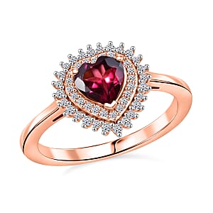 Premium Malawi Magenta Garnet and Luxuriant Lab Grown Diamond G-H SI 1.10 ctw Ring in 18K Vermeil Rose Gold Over Sterling Silver (Size 10.0)