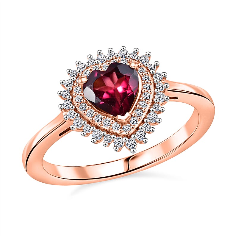 Premium Malawi Magenta Garnet and Luxuriant Lab Grown Diamond G-H SI 1.10 ctw Crown Affair Ring in 18K Vermeil Rose Gold Over Sterling Silver (Size 10.0)