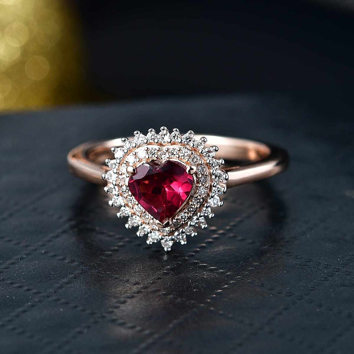 Premium Malawi Magenta Garnet and Luxuriant Lab Grown Diamond G-H SI 1.10 ctw Ring in 18K Vermeil Rose Gold Over Sterling Silver (Size 10.0) image number 1