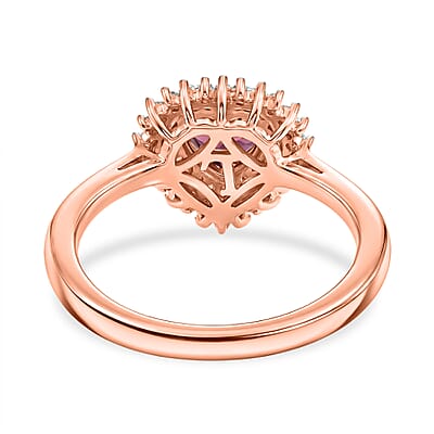 Premium Malawi Magenta Garnet and Luxuriant Lab Grown Diamond G-H SI 1.10 ctw Crown Affair Ring in 18K Vermeil Rose Gold Over Sterling Silver (Size 10.0)