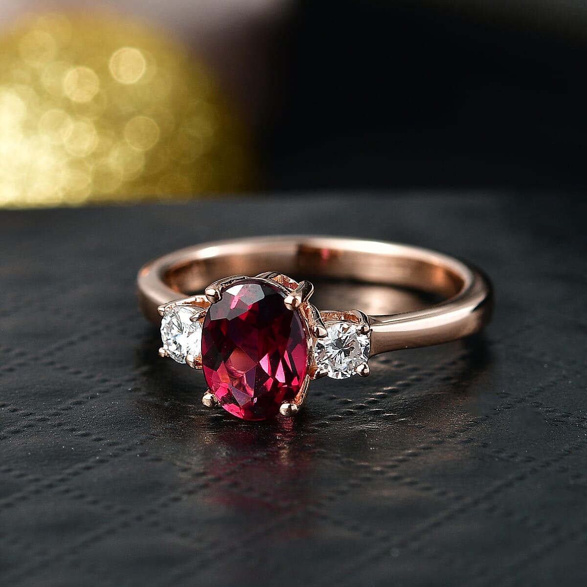 Premium Malawi Magenta Garnet and Luxuriant Lab Grown Diamond G-H SI 1.70 ctw Ring in 18K Vermeil Rose Gold Over Sterling Silver (Size 10.0) image number 1
