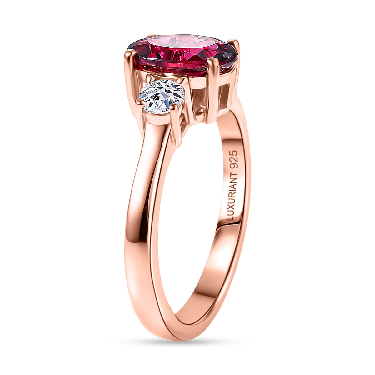 Premium Malawi Magenta Garnet and Luxuriant Lab Grown Diamond G-H SI 1.70 ctw Ring in 18K Vermeil Rose Gold Over Sterling Silver (Size 10.0) image number 3