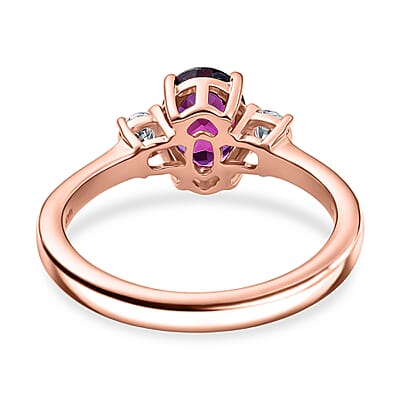 Premium Malawi Magenta Garnet and Luxuriant Lab Grown Diamond G-H SI 1.70 ctw Solace Ring in 18K Vermeil Rose Gold Over Sterling Silver (Size 10.0)