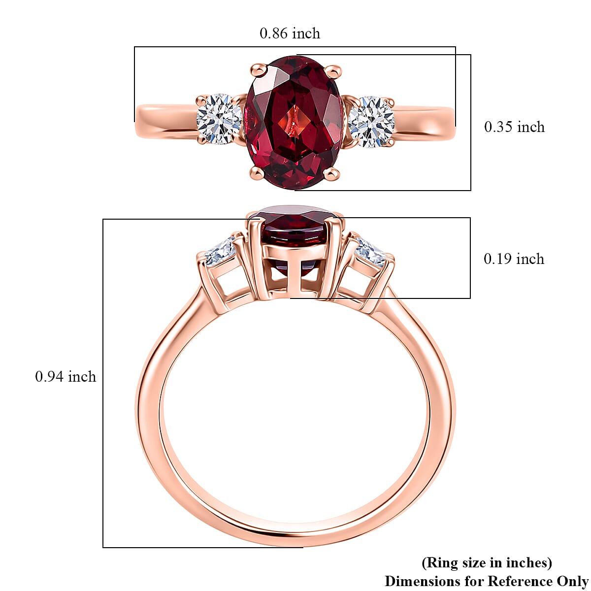Premium Malawi Magenta Garnet and Luxuriant Lab Grown Diamond G-H SI 1.70 ctw Ring in 18K Vermeil Rose Gold Over Sterling Silver (Size 10.0) image number 5