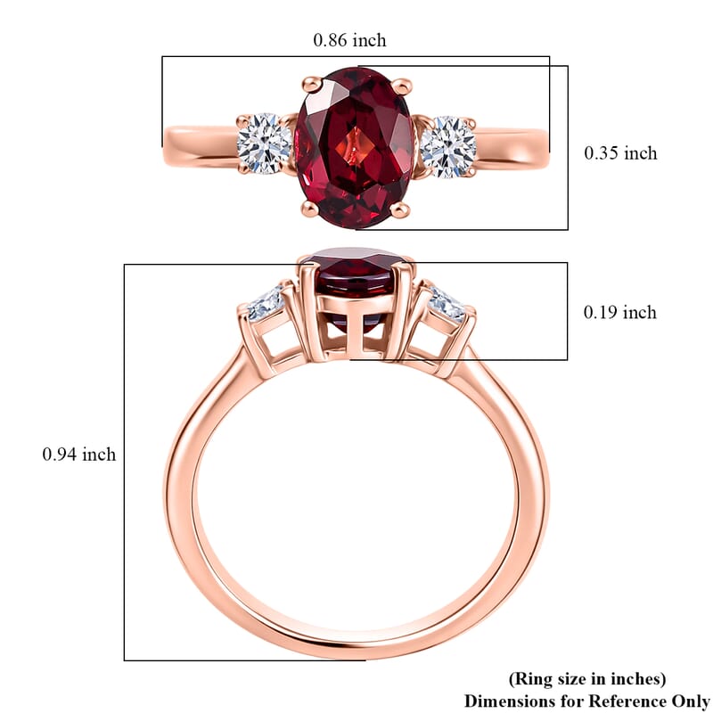 Premium Malawi Magenta Garnet and Luxuriant Lab Grown Diamond G-H SI 1.70 ctw Solace Ring in 18K Vermeil Rose Gold Over Sterling Silver (Size 10.0)