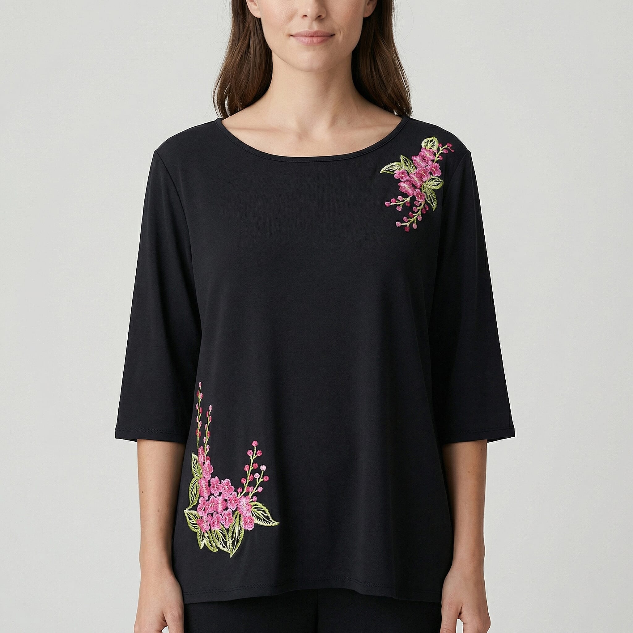 La Marey Black Embroidered Top - One Size Plus