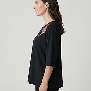 La Marey Black Embroidered Top - One Size Plus