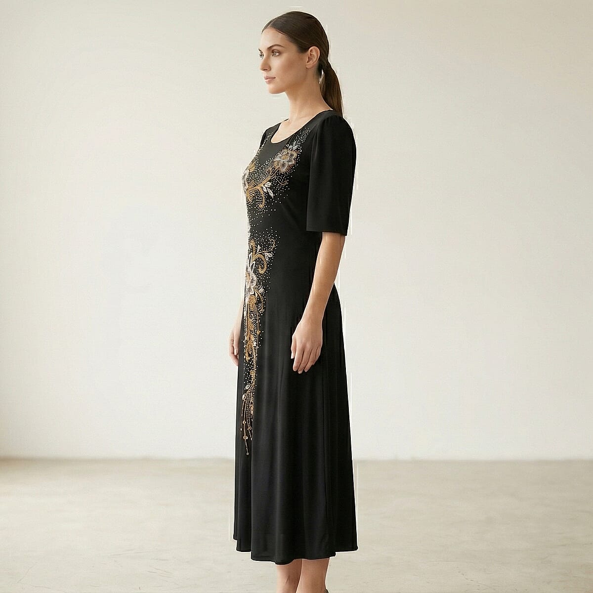 La Marey Black Crystal Embellished Dress - One Size Plus image number 2