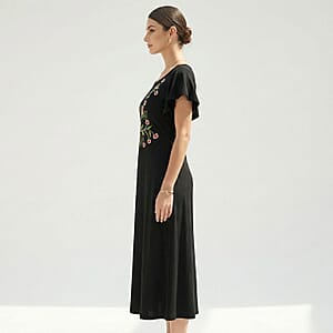 La Marey Black Embroidered Dress - One Size Missy