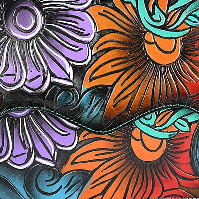 La Marey Turquoise Blue Genuine Leather Hand Painted Tooled Crossbody Bag