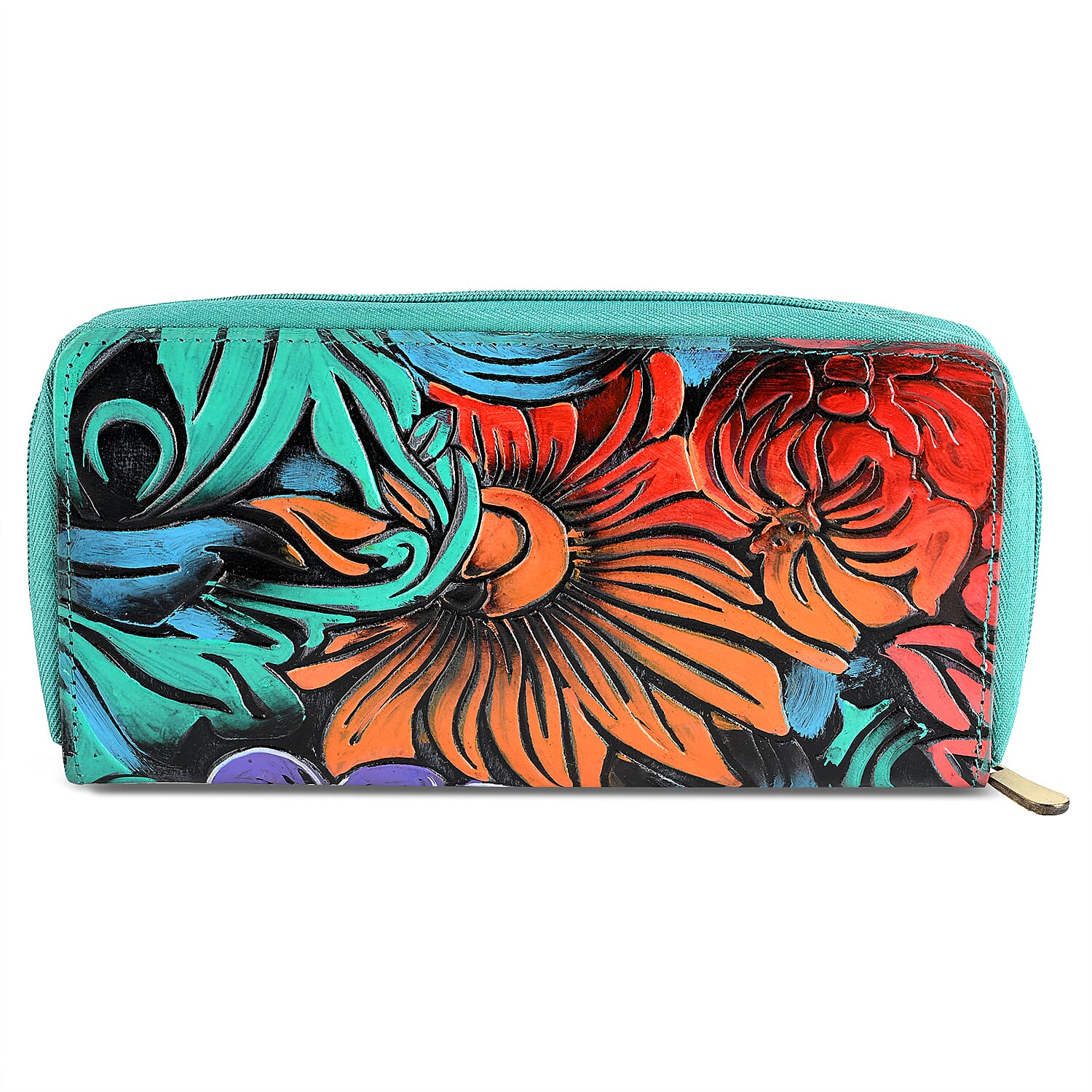 La Marey Turquoise Blue RFID Protected Tooled Leather Women's Wallet