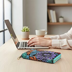 La Marey Turquoise Blue RFID Protected Tooled Leather Women's Wallet