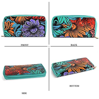 La Marey Turquoise Blue RFID Protected Tooled Leather Women's Wallet