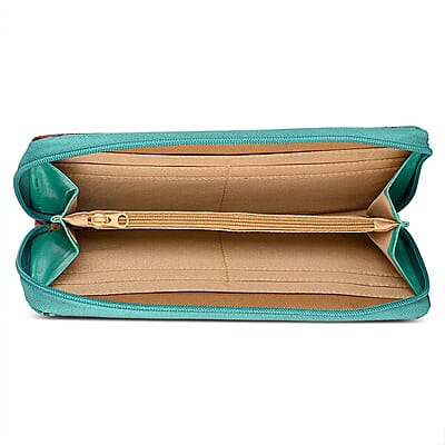 La Marey Turquoise Blue RFID Protected Tooled Leather Women's Wallet