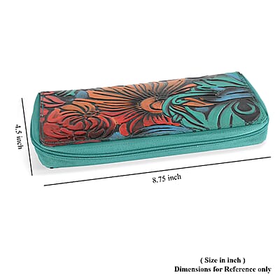 La Marey Turquoise Blue RFID Protected Tooled Leather Women's Wallet