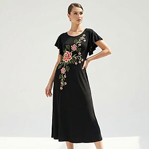La Marey Black Embroidered Dress - One Size Plus