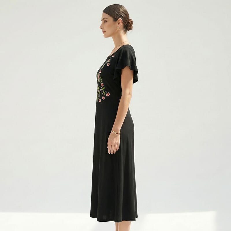 La Marey Black Embroidered Dress - One Size Plus