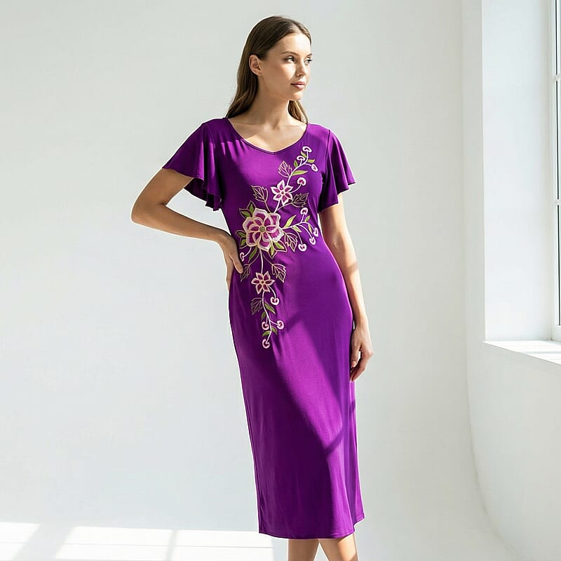 La Marey Purple Embroidered Dress - One Size Plus