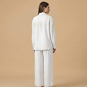 La Marey Beige Cotton Blend Embroidered 2pcs Pant Set - One Size Missy