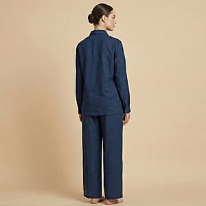 La Marey Navy Cotton Blend Embroidered 2pcs Pant Set - One Size Plus