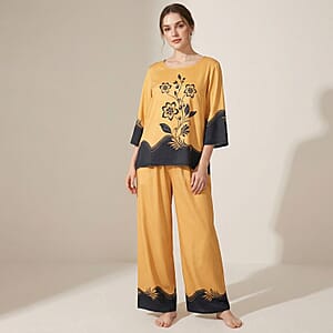 La Marey Camel Floral Printed 2pcs Pant Set - One Size Missy