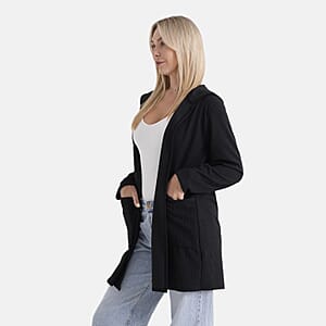 La Marey Black Long Knit Cardigan with Hood and Pockets - One Size Fits Most