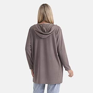 La Marey Khaki Long Knit Cardigan with Hood and Pockets - One Size Fits Most