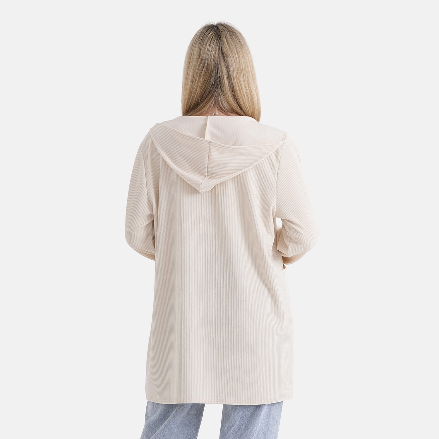 La Marey Cream Long Knit Cardigan with Hood and Pockets - One Size Fits Most