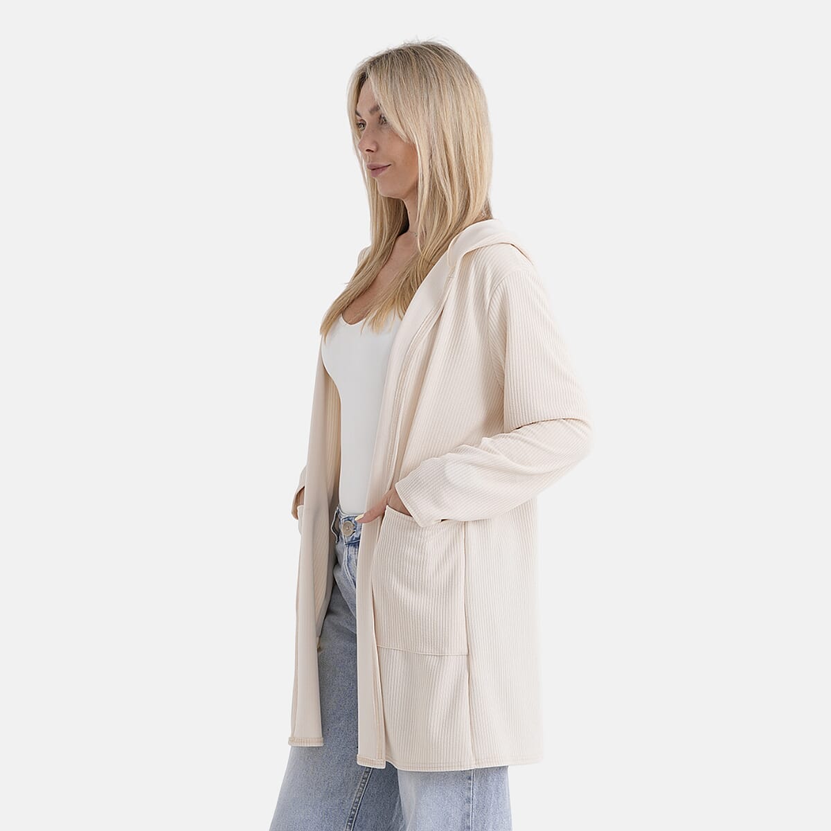 La Marey Dark Gray Long Knit Cardigan with Hood and Pockets - One Size Fits Most image number 3