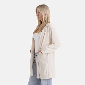 La Marey Dark Gray Long Knit Cardigan with Hood and Pockets - One Size Fits Most