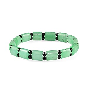Green Aventurine and Thai Black Spinel 98.00 ctw Beaded Stretch Bracelet