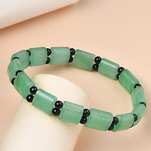 Green Aventurine and Thai Black Spinel 98.00 ctw Beaded Stretch Bracelet