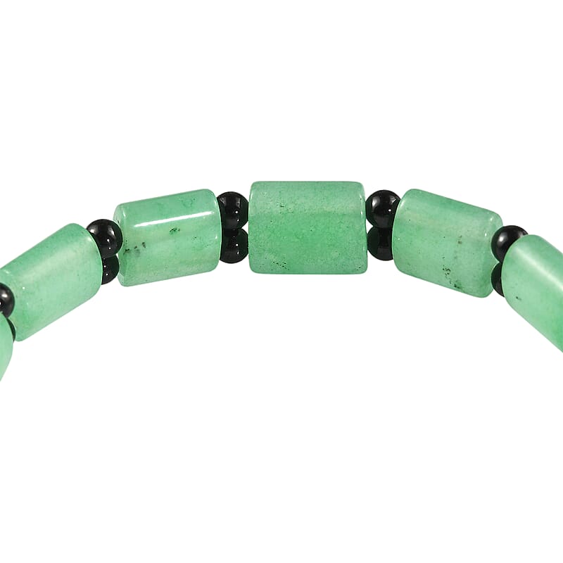 Green Aventurine and Thai Black Spinel 98.00 ctw Beaded Stretch Bracelet