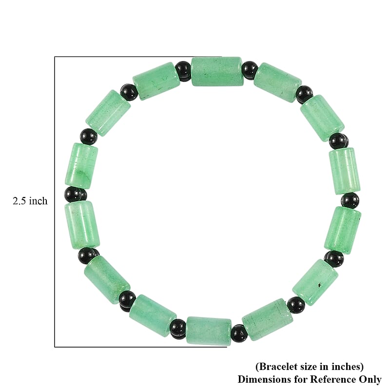 Green Aventurine and Thai Black Spinel 98.00 ctw Beaded Stretch Bracelet