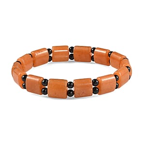 Red Aventurine and Thai Black Spinel 102.00 ctw Beaded Stretch Bracelet