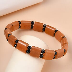 Red Aventurine and Thai Black Spinel 102.00 ctw Beaded Stretch Bracelet