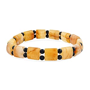 Yellow Aventurine and Thai Black Spinel 102.00 ctw Beaded Stretch Bracelet