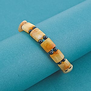 Yellow Aventurine and Thai Black Spinel 102.00 ctw Beaded Stretch Bracelet