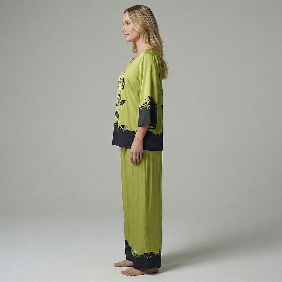 La Marey Green Floral Printed 2pcs Pant Set - One Size Plus image number 2