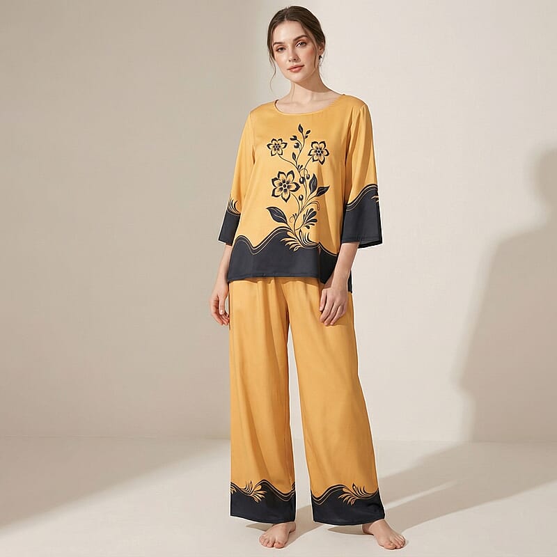 La Marey Camel Floral Printed 2pcs Pant Set - One Size Plus