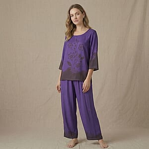 La Marey Blue Floral Printed 2pcs Pant Set - One Size Plus