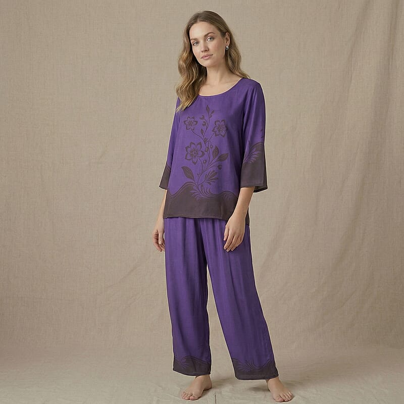 La Marey Purple Floral Printed 2pcs Pant Set - One Size Plus
