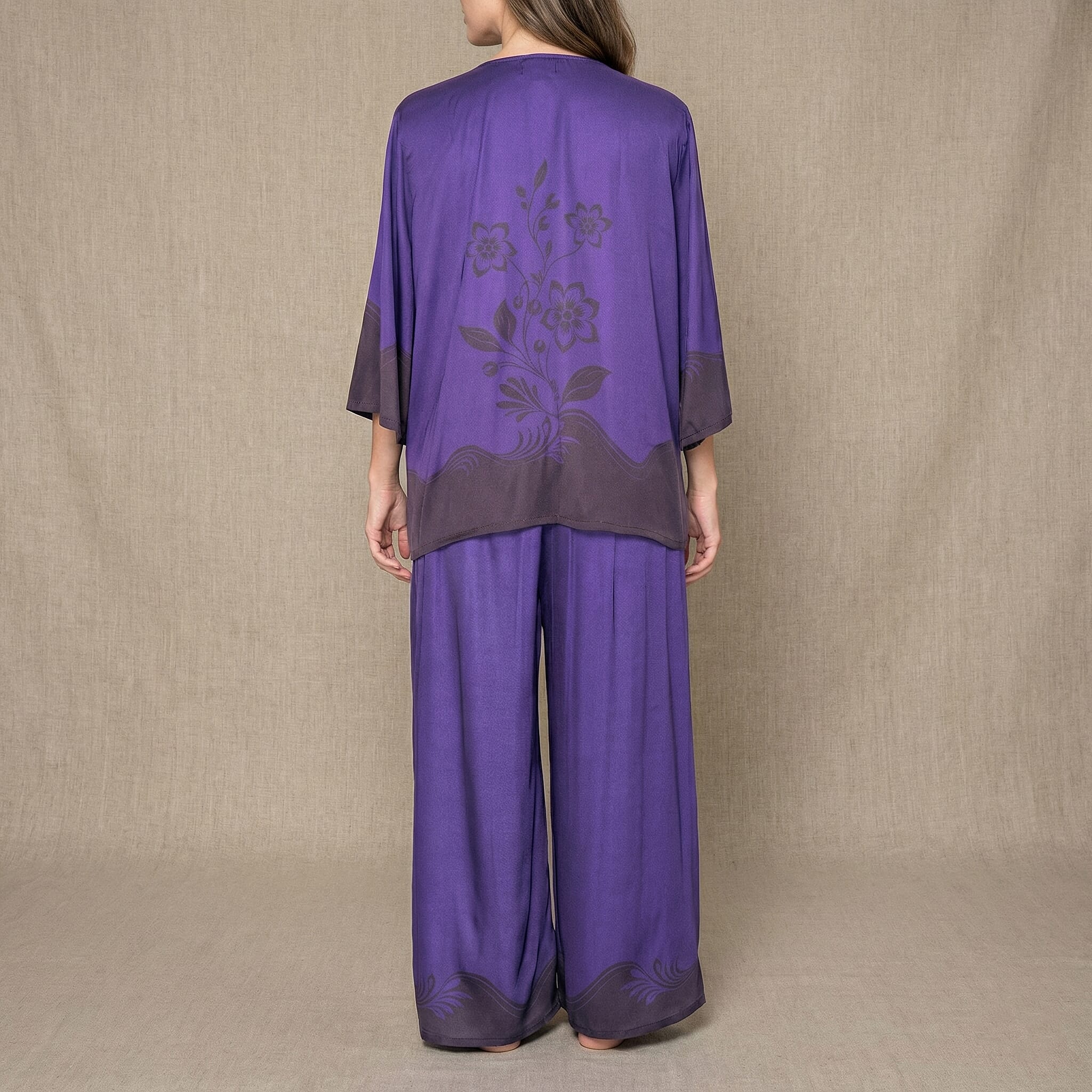 La Marey Purple Floral Printed 2pcs Pant Set - One Size Plus