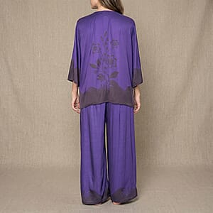 La Marey Blue Floral Printed 2pcs Pant Set - One Size Plus