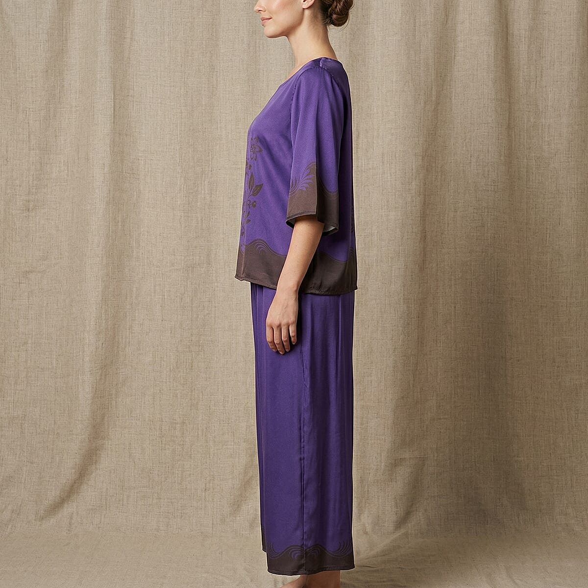 La Marey Blue Floral Printed 2pcs Pant Set - One Size Plus image number 2