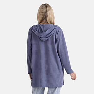 La Marey Blue Long Knit Cardigan with Hood and Pockets - One Size Fits Most