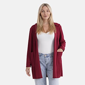 La Marey Red Long Knit Cardigan with Hood and Pockets - One Size Fits Most