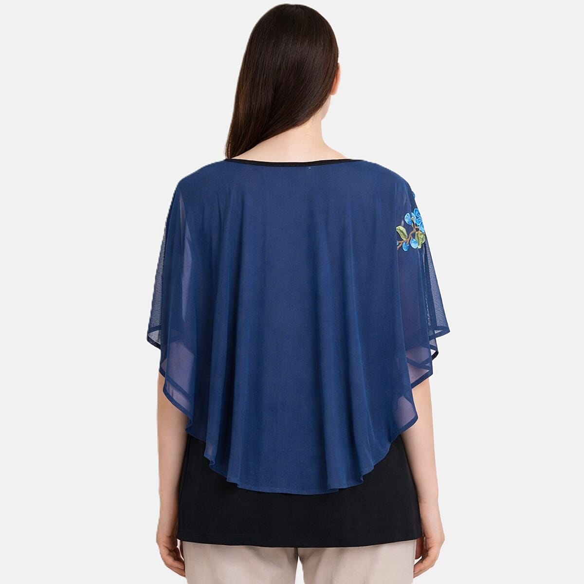 La Marey Navy Chiffon 2 Layer Floral Applique Top - One Size Plus image number 1